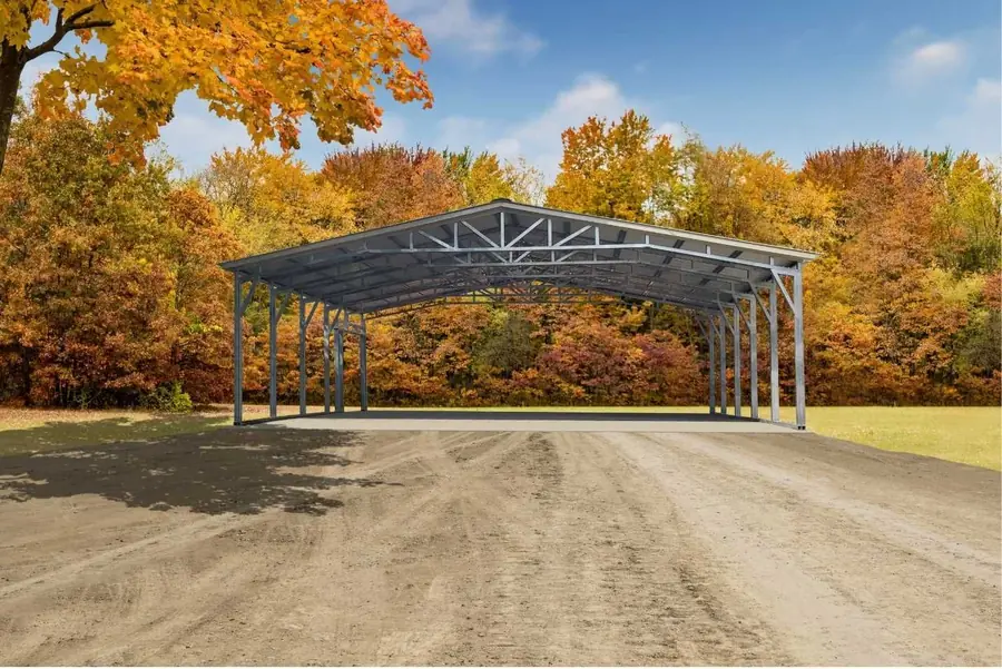 Open metal carport in autumn