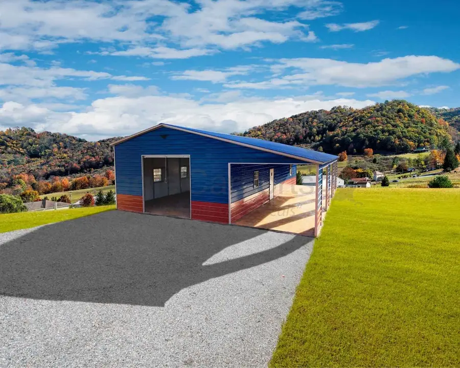 Blue and red metal workshop
